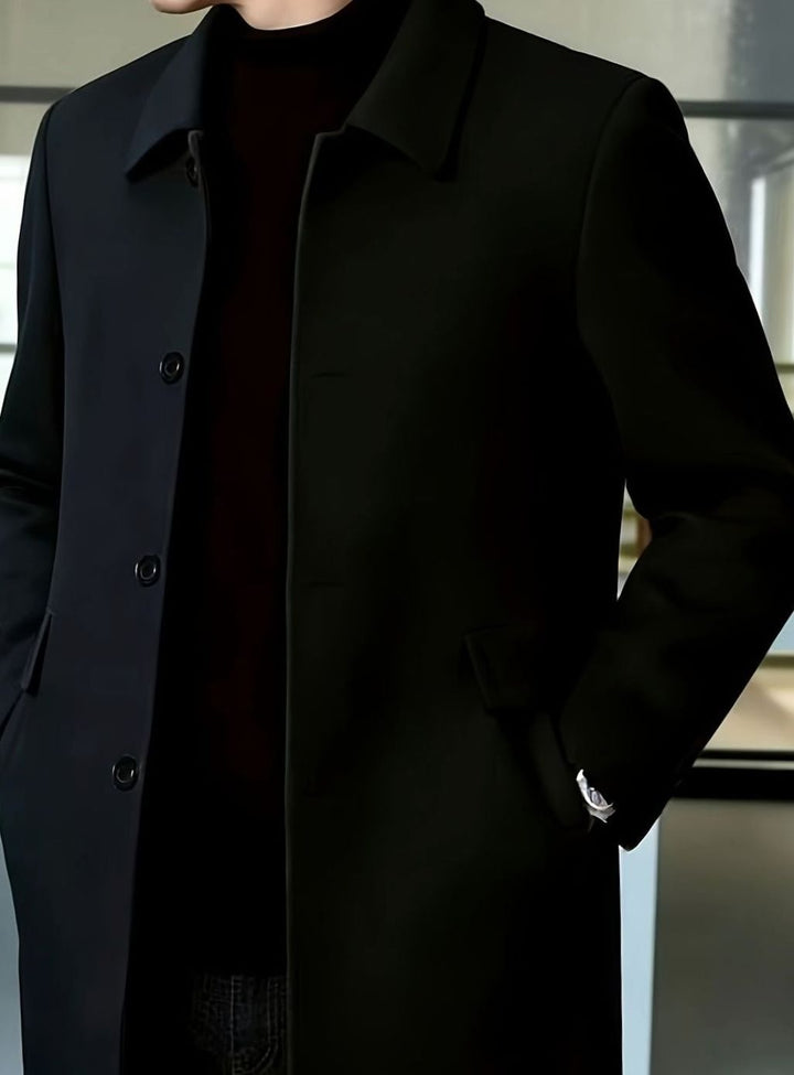 Men's Single-Breasted Wool Overcoat Classic Collar Relaxed Fit