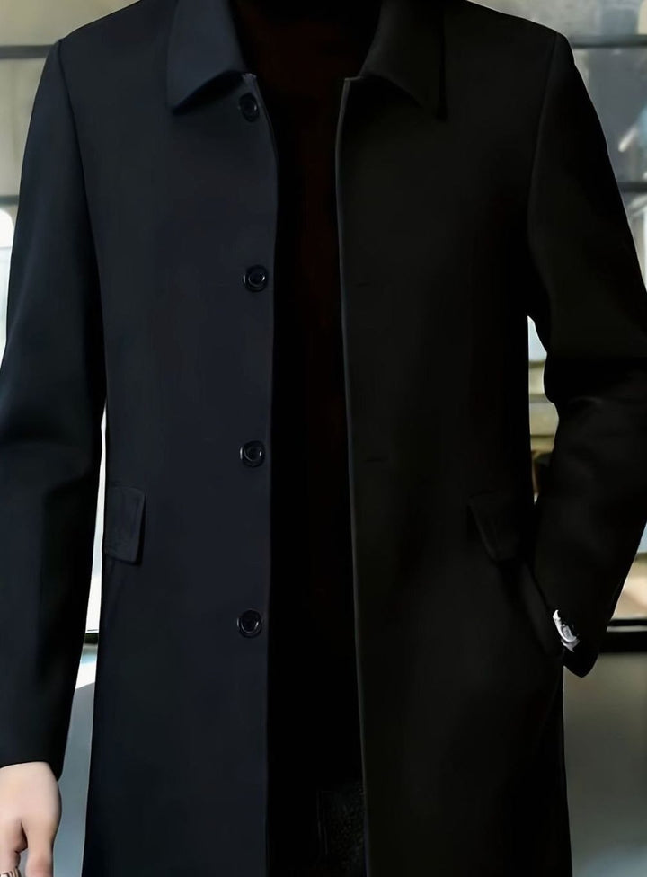 Men's Single-Breasted Wool Overcoat Classic Collar Relaxed Fit