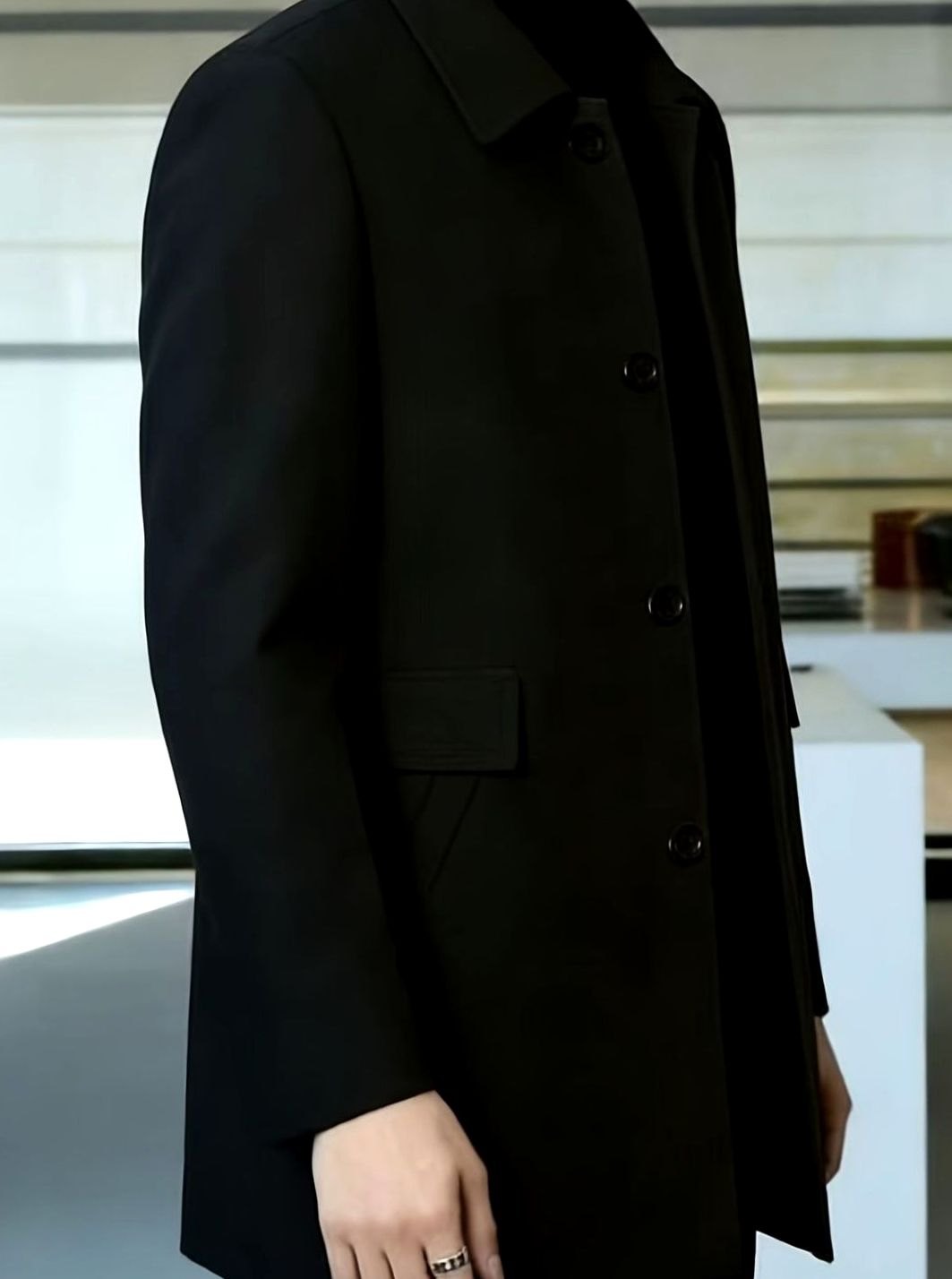 Men's Single-Breasted Wool Overcoat Classic Collar Relaxed Fit