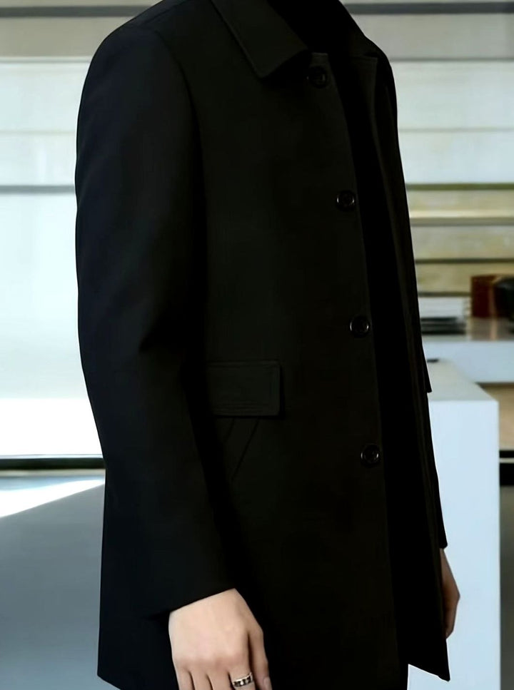 Men's Single-Breasted Wool Overcoat Classic Collar Relaxed Fit