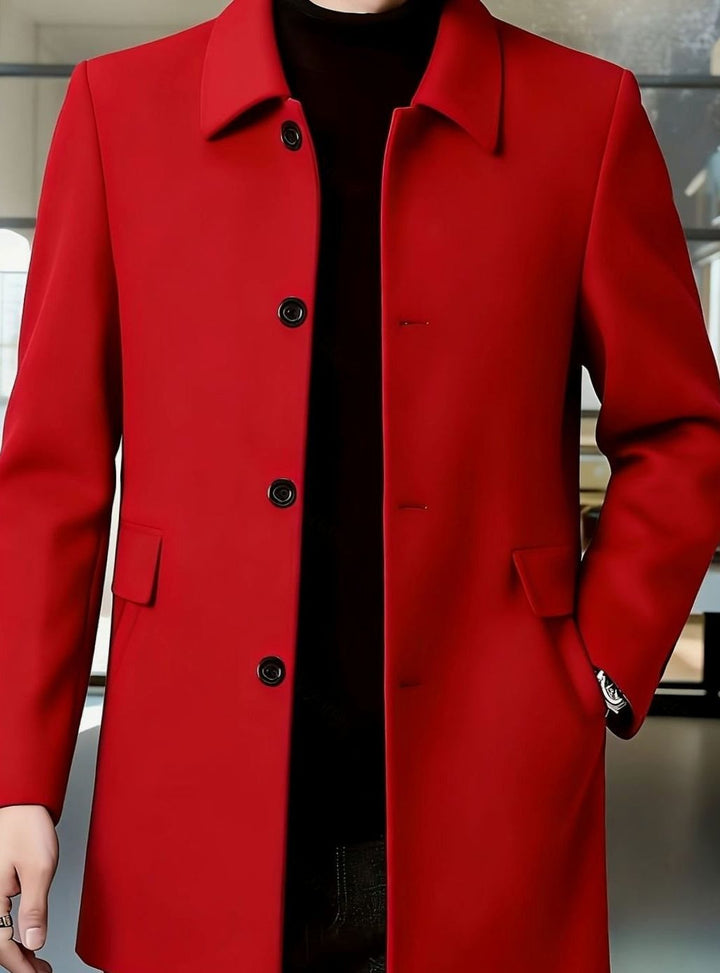 Men's Single-Breasted Wool Overcoat Classic Collar Relaxed Fit