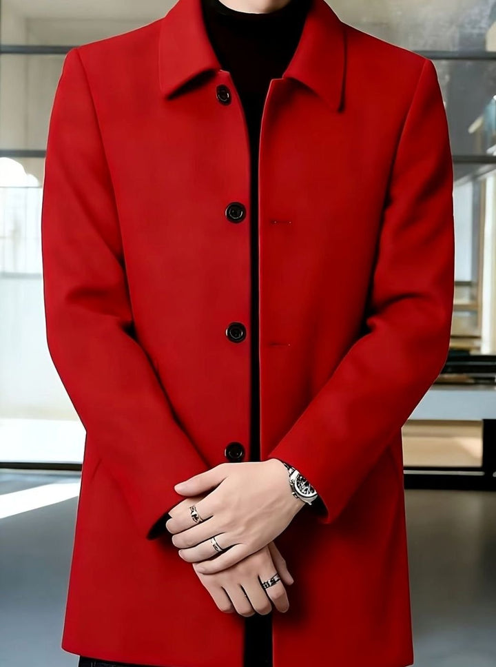 Men's Single-Breasted Wool Overcoat Classic Collar Relaxed Fit