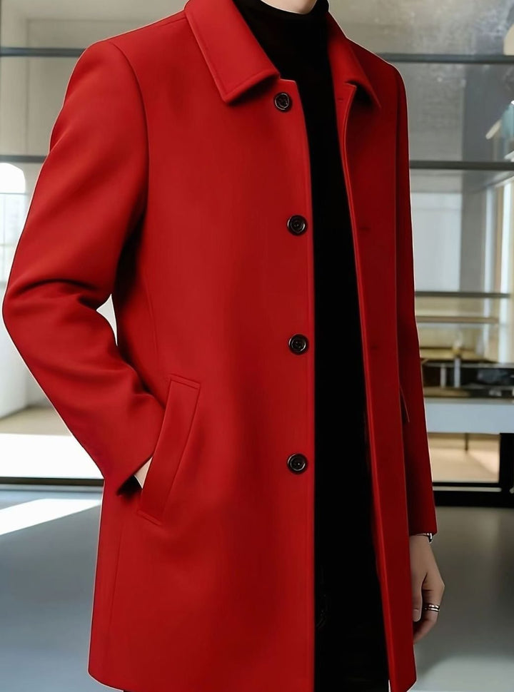 Men's Single-Breasted Wool Overcoat Classic Collar Relaxed Fit