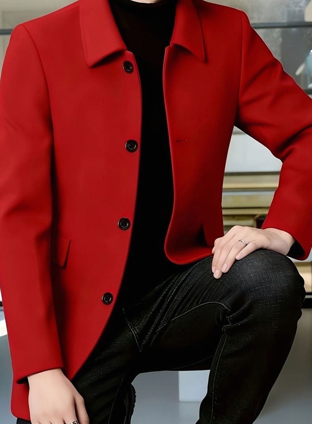 Men's Single-Breasted Wool Overcoat Classic Collar Relaxed Fit