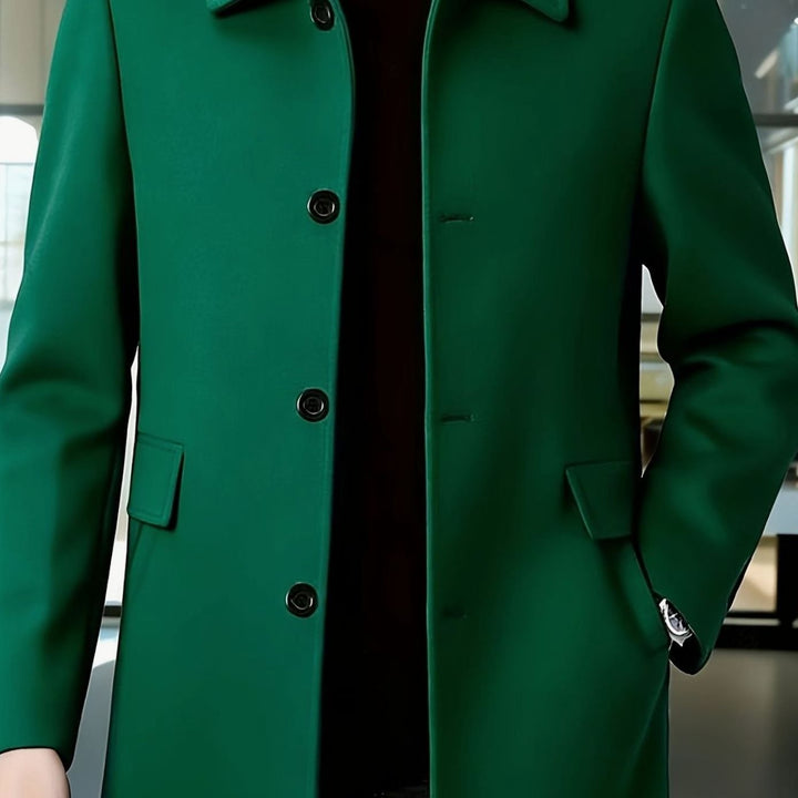 Men's Single-Breasted Wool Overcoat Classic Collar Relaxed Fit - Green