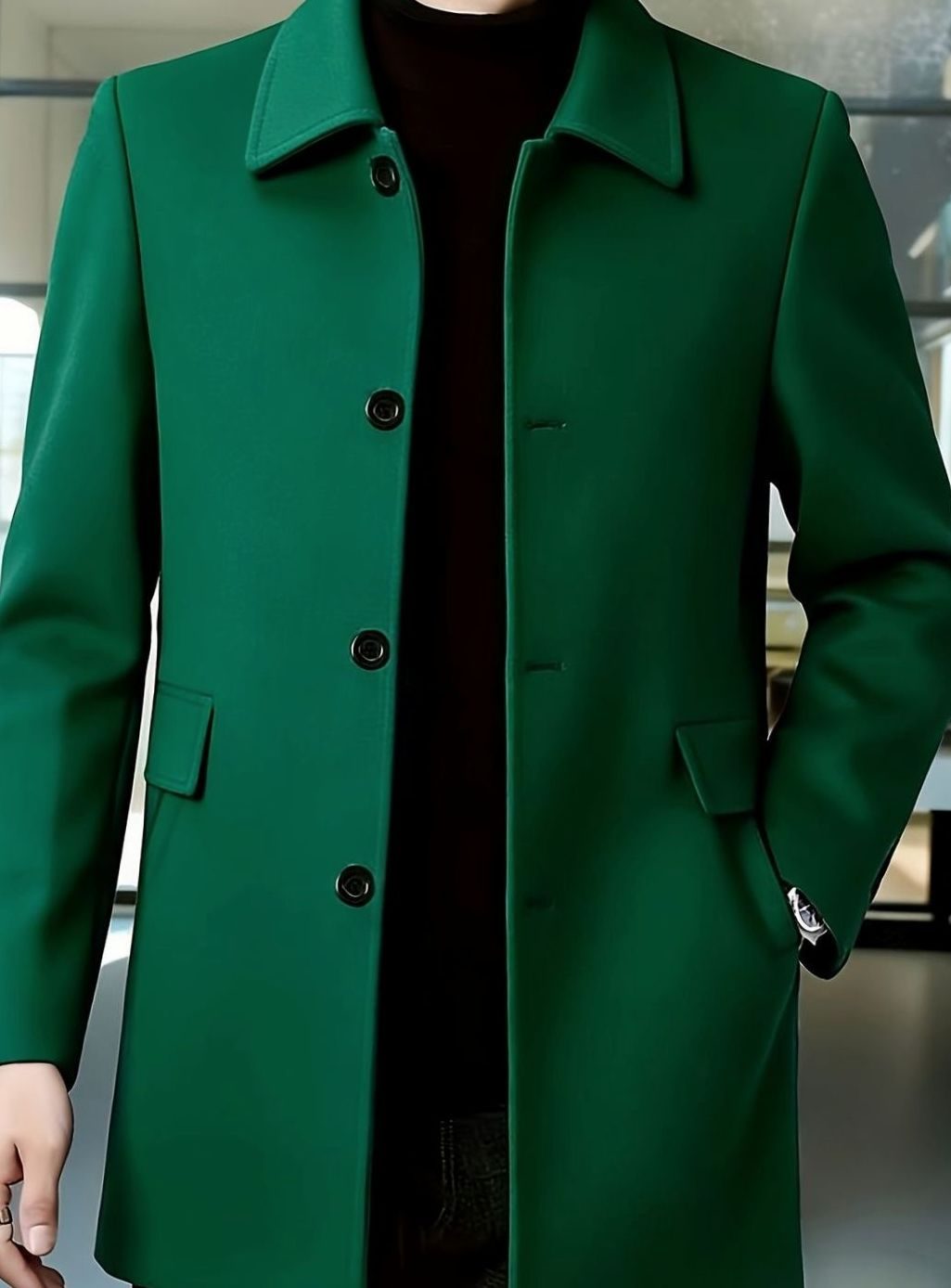 Men's Single-Breasted Wool Overcoat Classic Collar Relaxed Fit