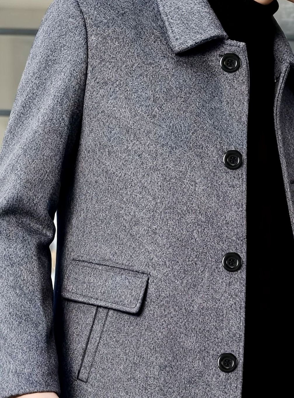 Men's Single-Breasted Wool Overcoat Classic Collar Relaxed Fit