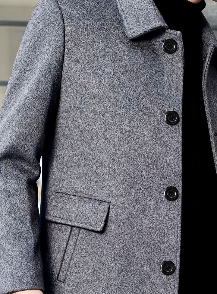 Men's Single-Breasted Wool Overcoat Classic Collar Relaxed Fit