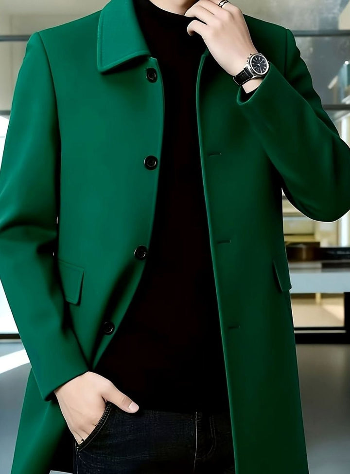 Men's Single-Breasted Wool Overcoat Classic Collar Relaxed Fit