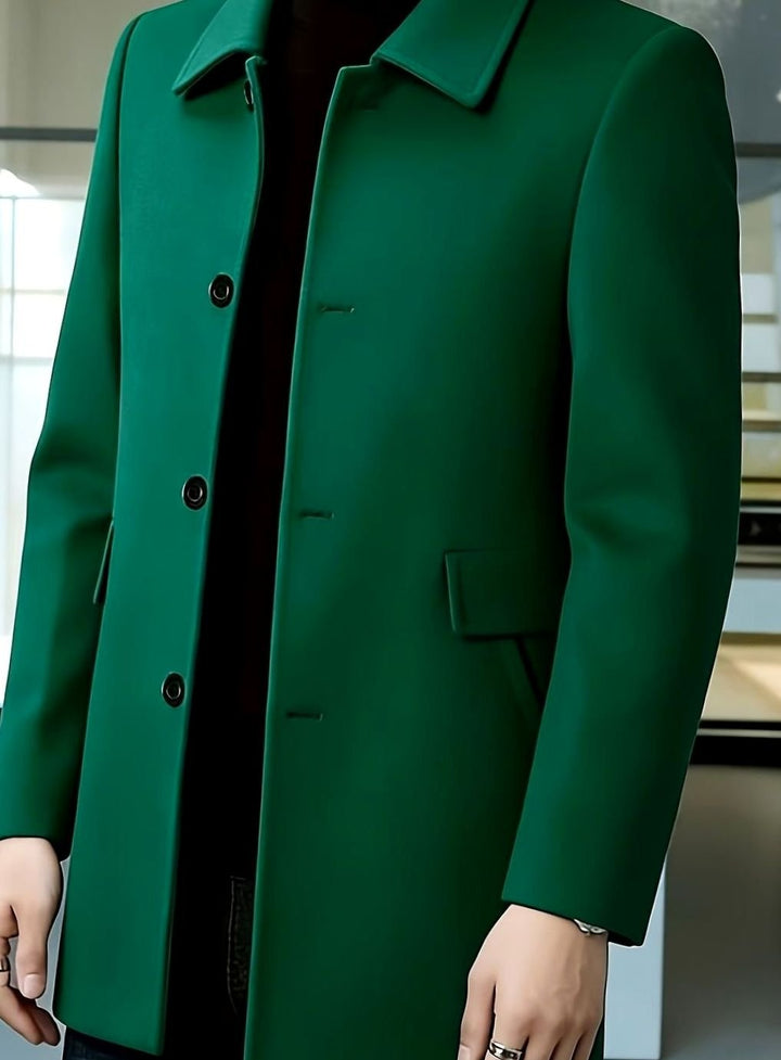 Men's Single-Breasted Wool Overcoat Classic Collar Relaxed Fit