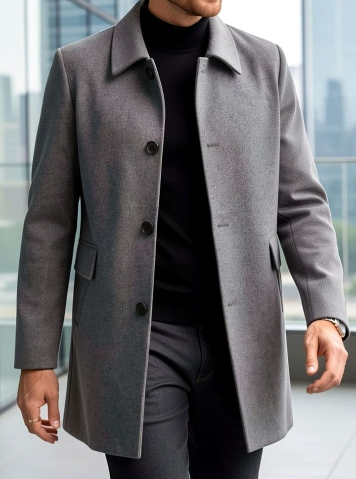 Men's Single-Breasted Wool Overcoat Classic Collar Relaxed Fit