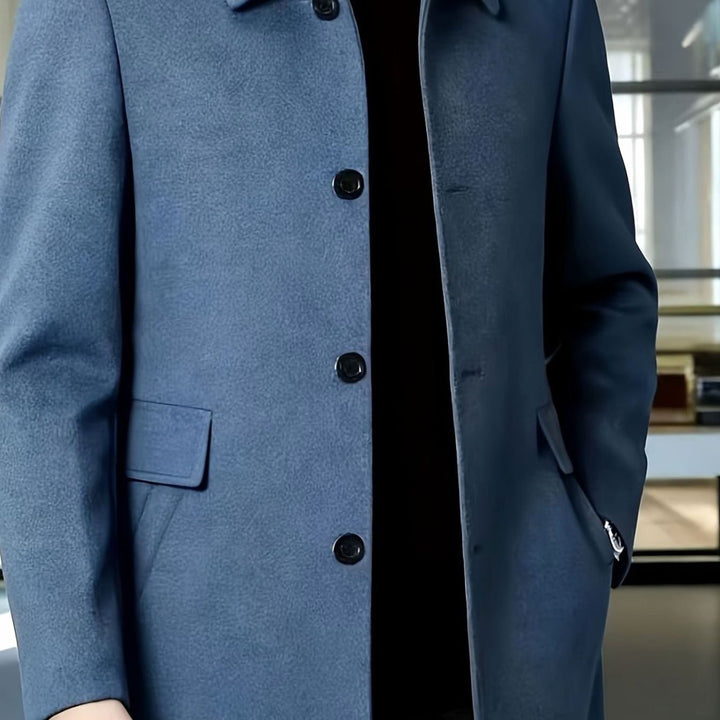 Men's Single-Breasted Wool Overcoat Classic Collar Relaxed Fit - Deep Sky Blue