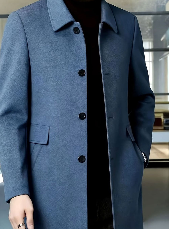 Men's Single-Breasted Wool Overcoat Classic Collar Relaxed Fit