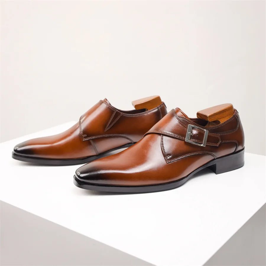 Men's Single Monk Strap Buckle Leather Dress Shoes