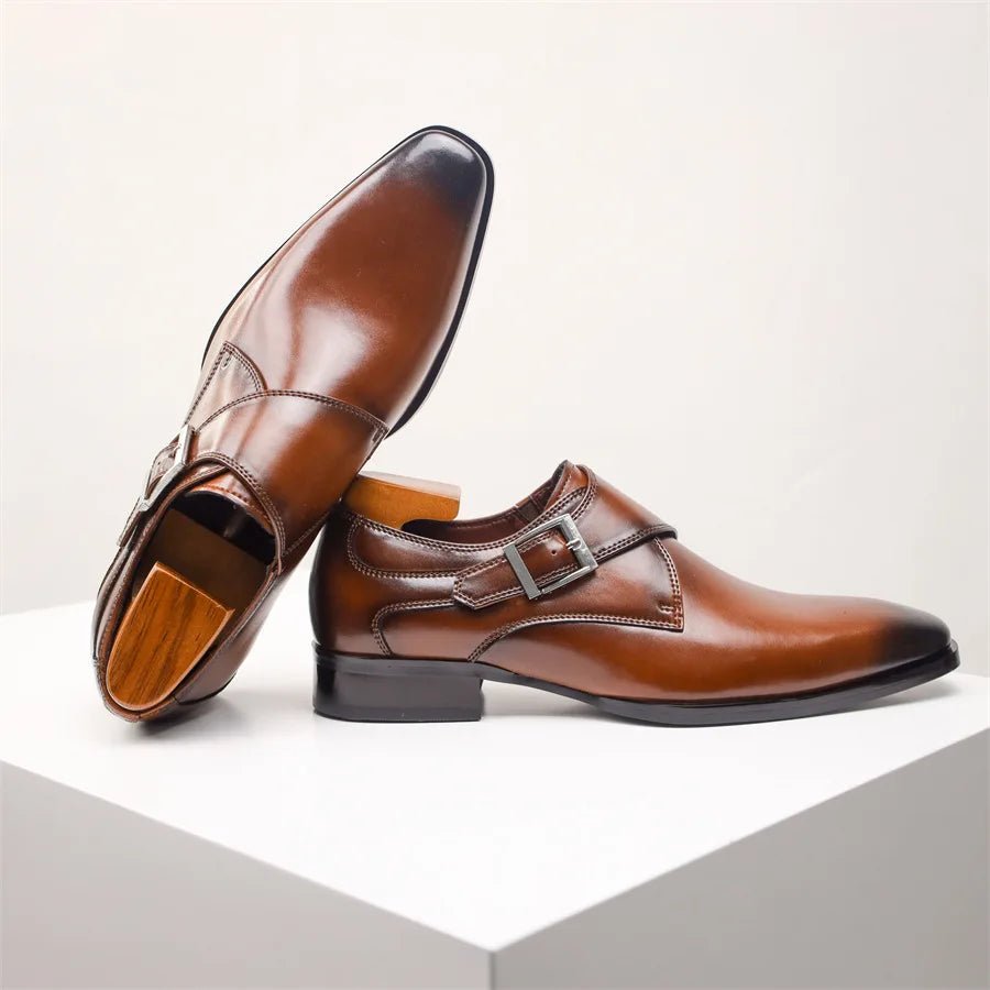 Men's Single Monk Strap Buckle Leather Dress Shoes