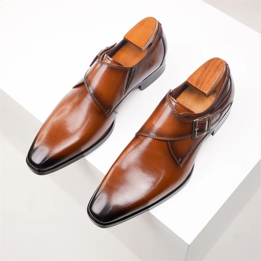 Men's Single Monk Strap Buckle Leather Dress Shoes