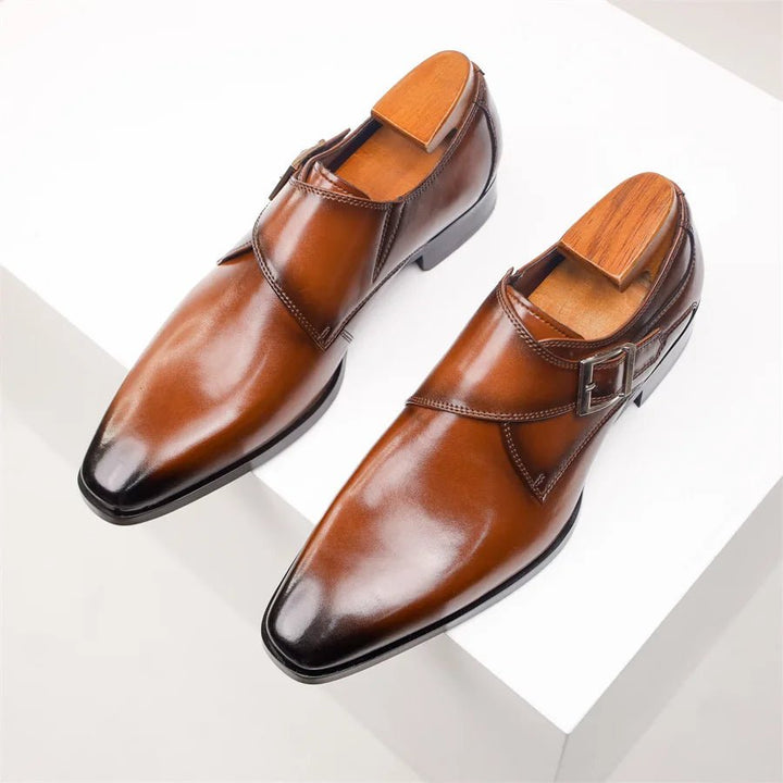 Men's Single Monk Strap Buckle Leather Dress Shoes