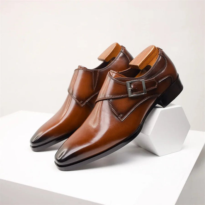 Men's Single Monk Strap Buckle Leather Dress Shoes