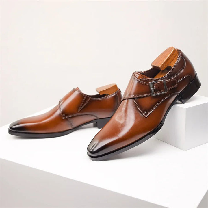 Men's Single Monk Strap Buckle Leather Dress Shoes