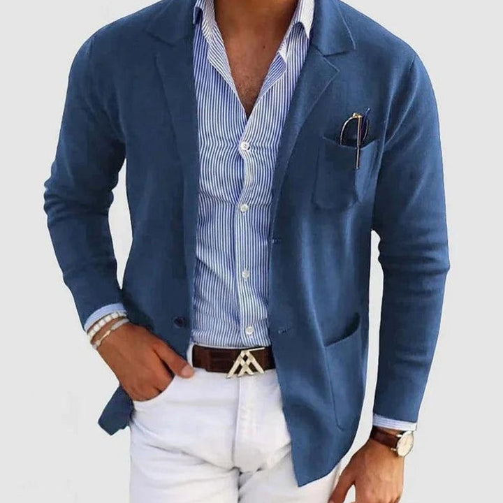 Men's Slim Fit Blazer Notch Lapel Smart Casual Sport Coat - Blue