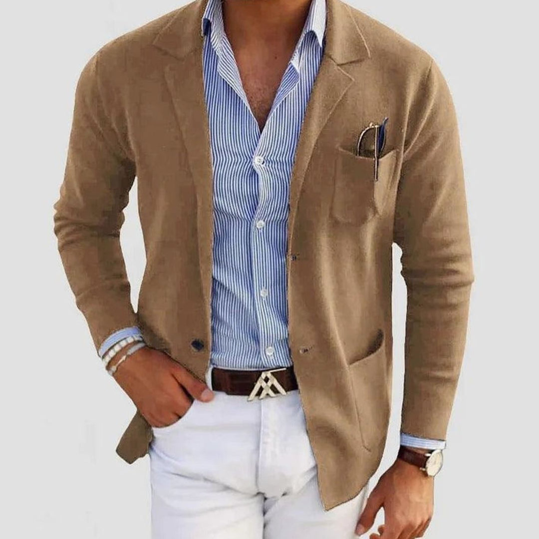Men's Slim Fit Blazer Notch Lapel Smart Casual Sport Coat - Beige