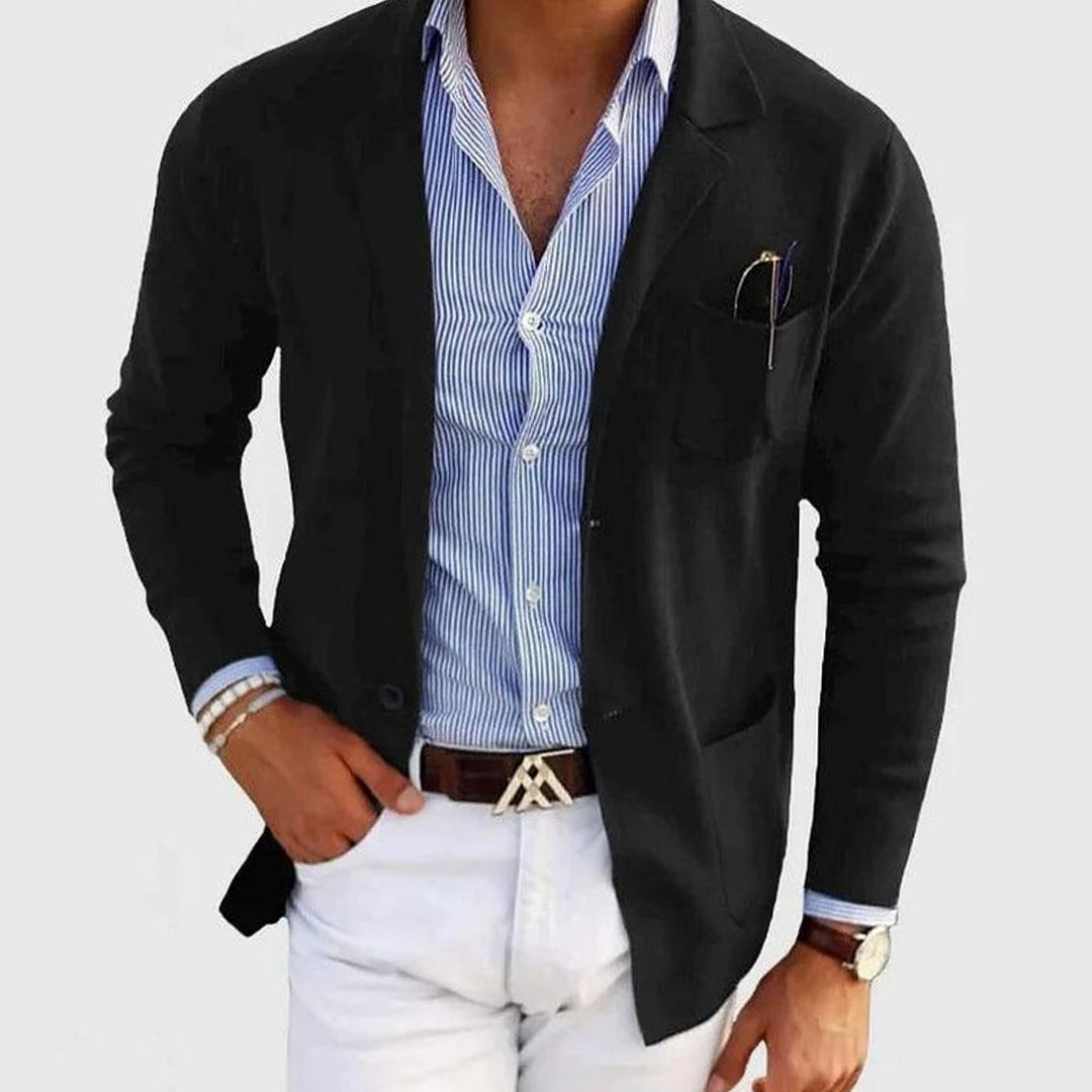 Men's Slim Fit Blazer Notch Lapel Smart Casual Sport Coat - Black