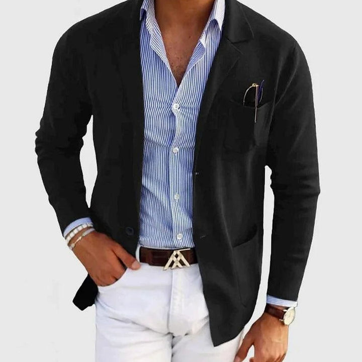 Men's Slim Fit Blazer Notch Lapel Smart Casual Sport Coat - Black