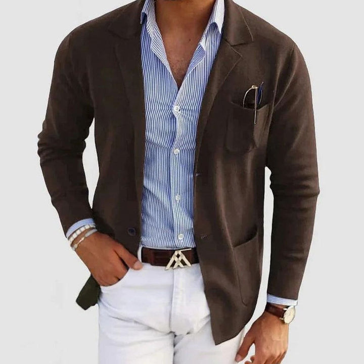 Men's Slim Fit Blazer Notch Lapel Smart Casual Sport Coat - Brown