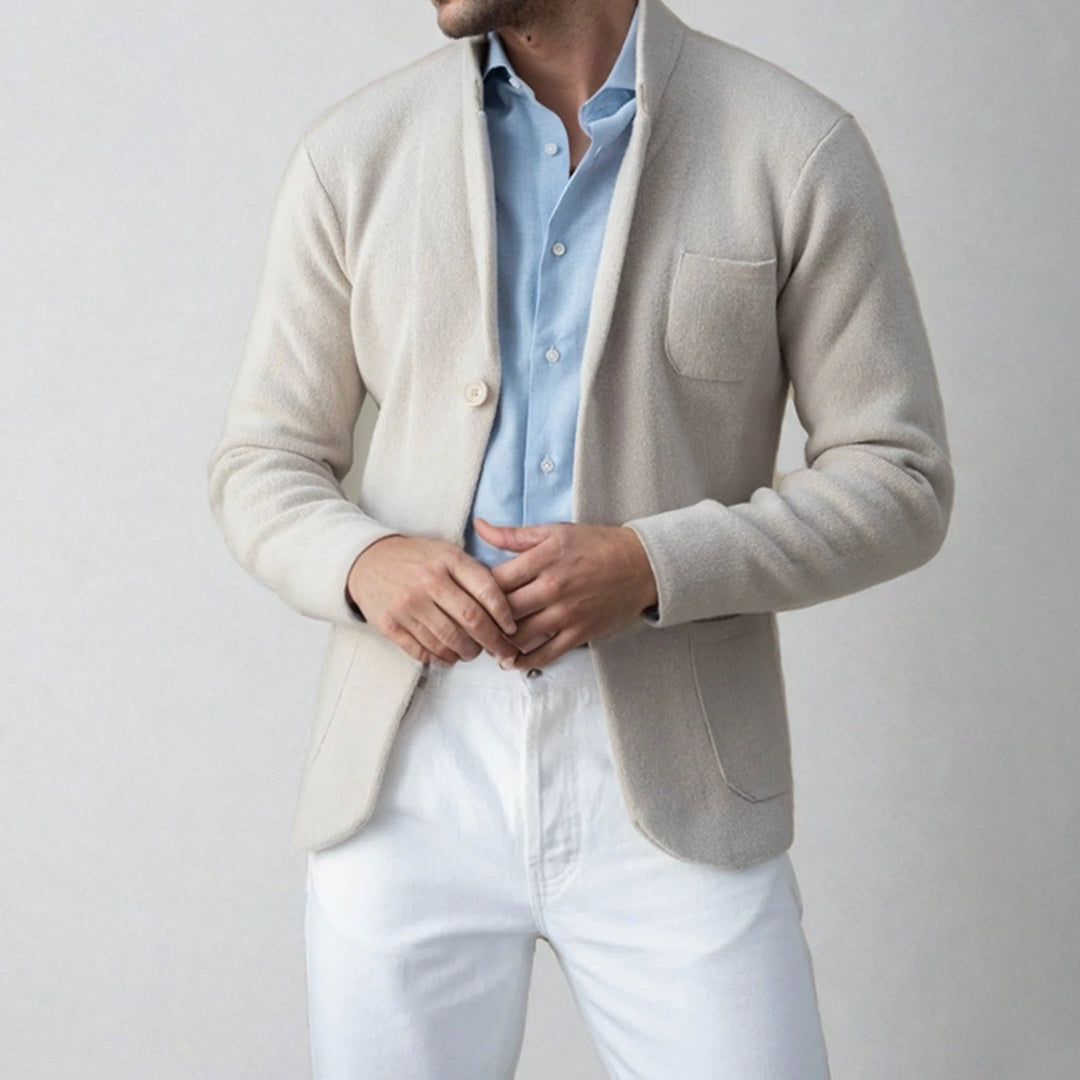 Men's Slim-Fit Blazer-Style Knit Cardigan - Beige
