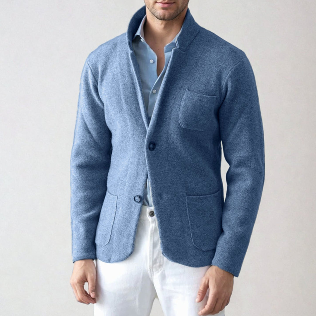 Men's Slim-Fit Blazer-Style Knit Cardigan - Light Blue