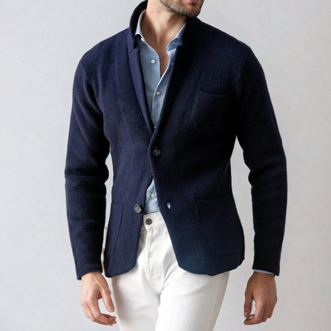 Men's Slim-Fit Blazer-Style Knit Cardigan - Navy