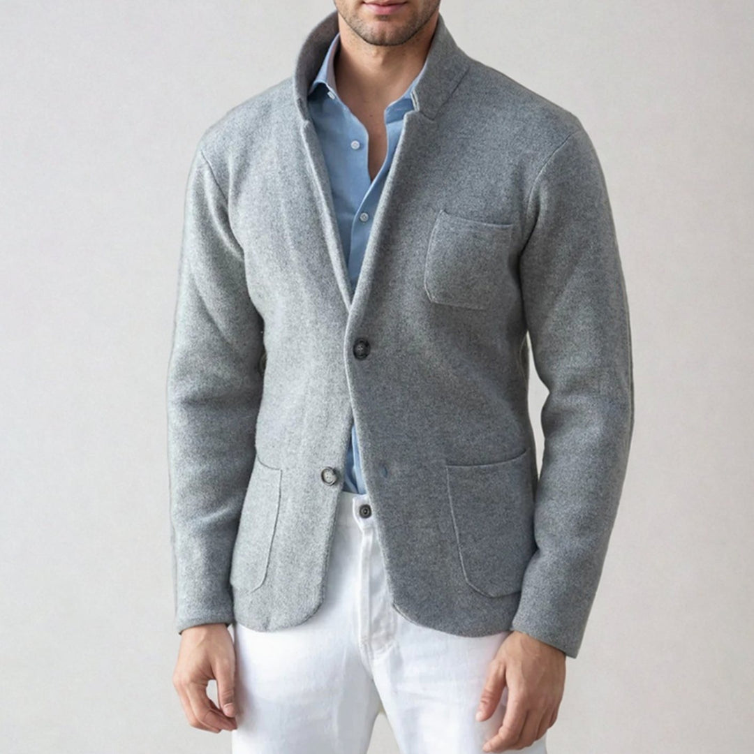 Men's Slim-Fit Blazer-Style Knit Cardigan - Grey