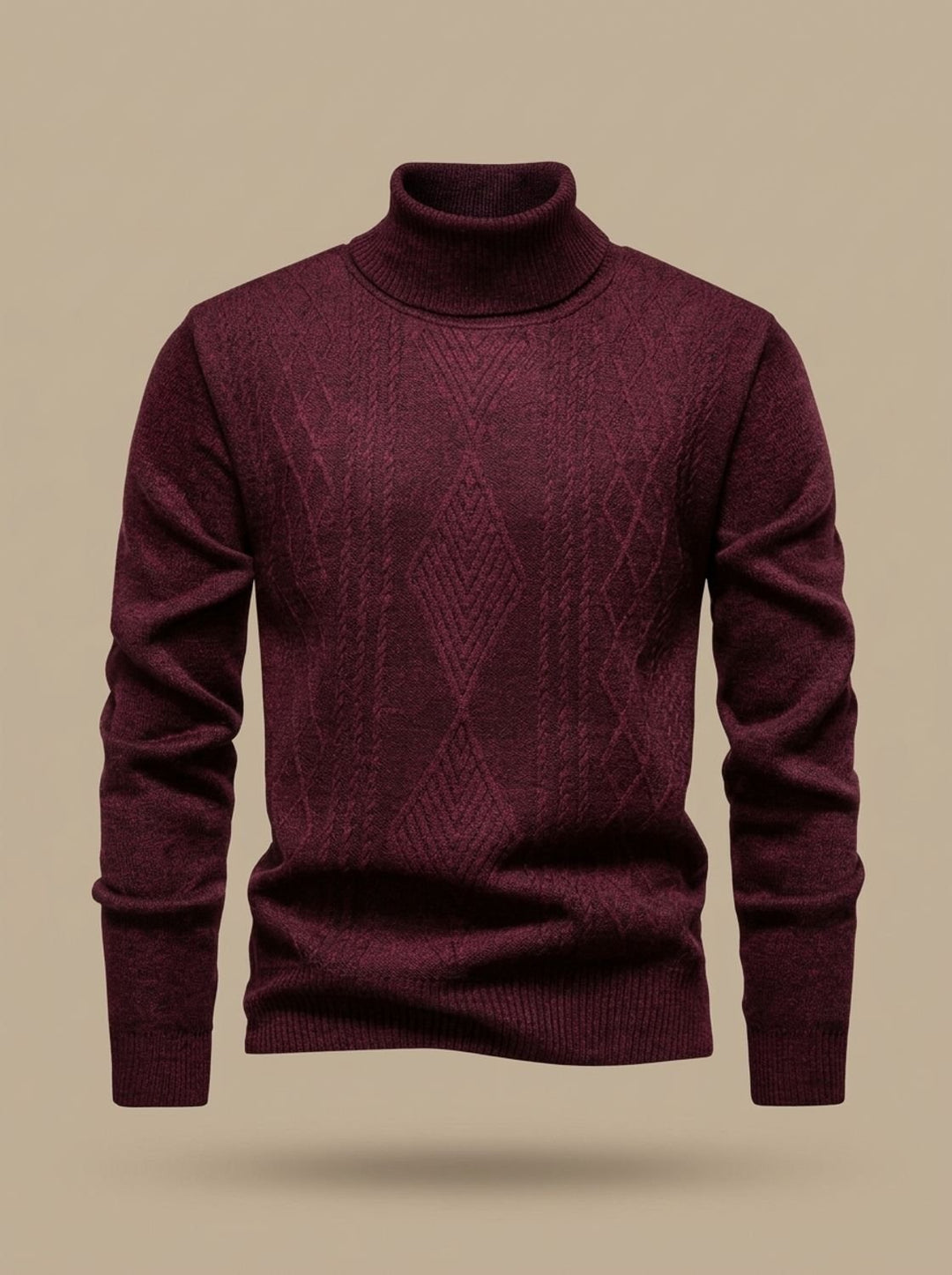 Men's Slim-Fit Cable-Knit Turtleneck Sweater - Burgundy