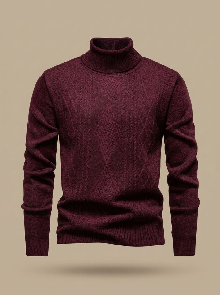 Men's Slim-Fit Cable-Knit Turtleneck Sweater - Burgundy