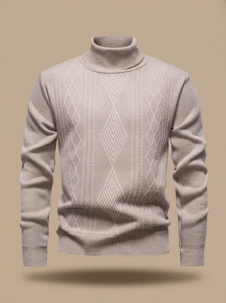 Men's Slim-Fit Cable-Knit Turtleneck Sweater - Beige