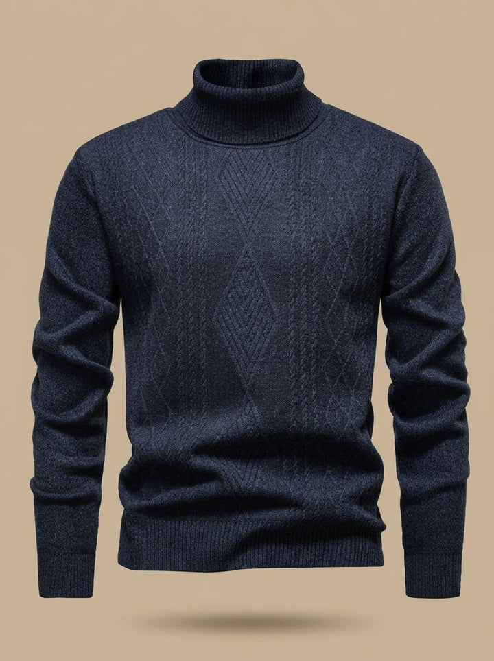 Men's Slim-Fit Cable-Knit Turtleneck Sweater - Dark Gray