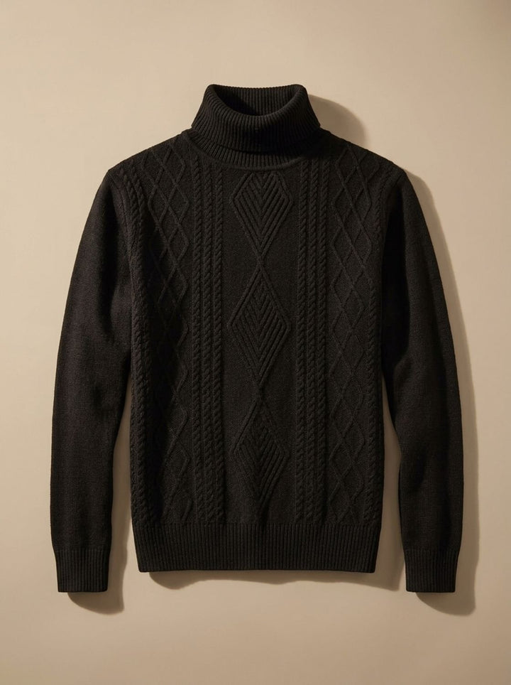 Men's Slim-Fit Cable-Knit Turtleneck Sweater - Black