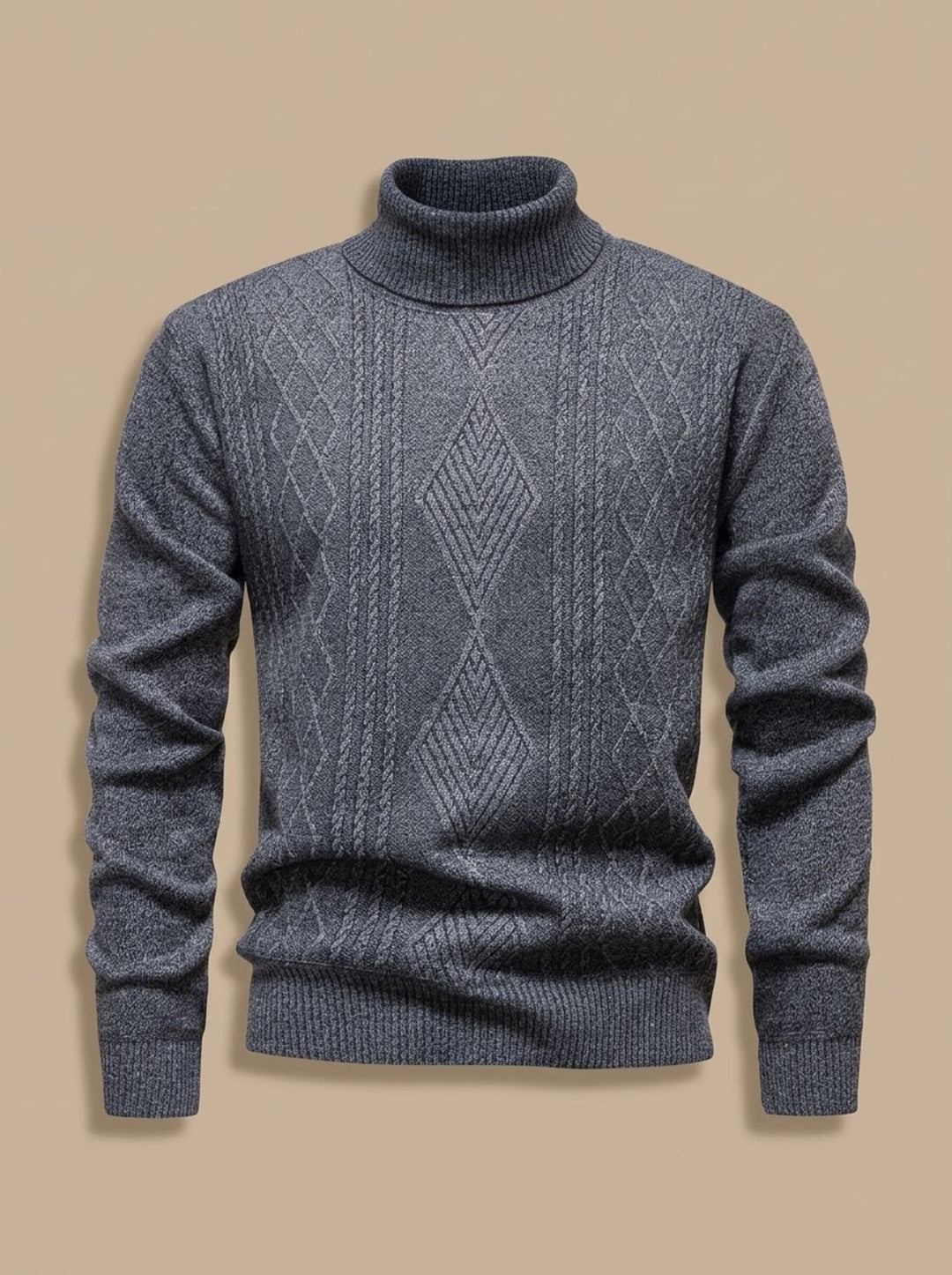 Men's Slim-Fit Cable-Knit Turtleneck Sweater - Light Gray
