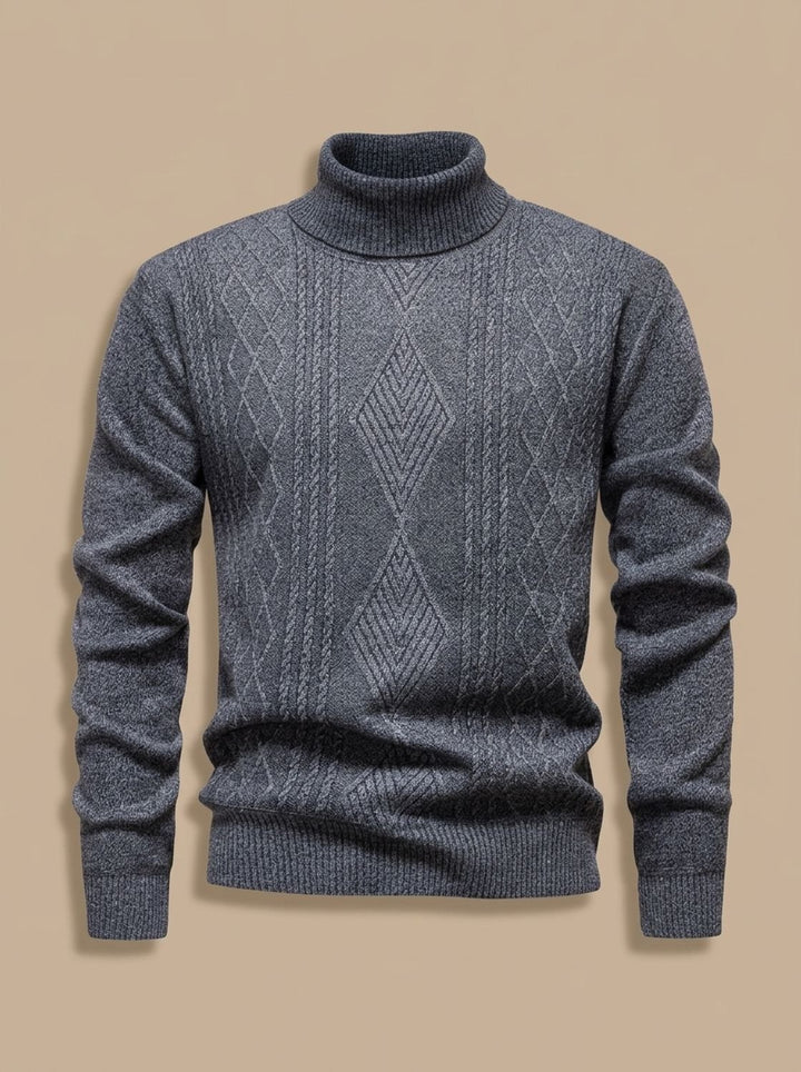 Men's Slim-Fit Cable-Knit Turtleneck Sweater - Light Gray