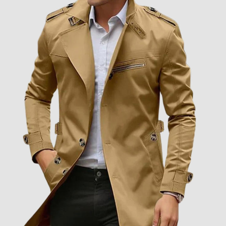 Men's Slim Fit Double-Breasted Epaulette Trench Coat