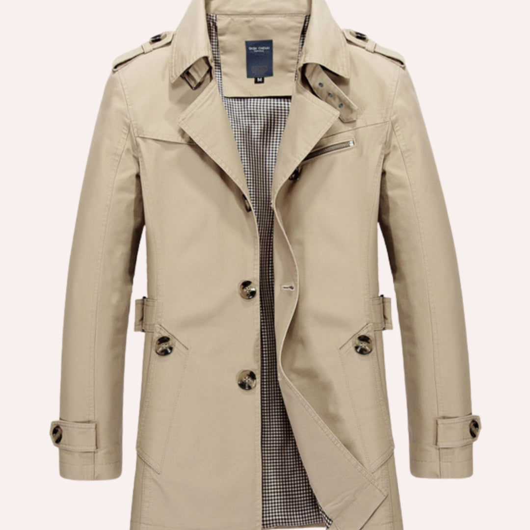 Men's Slim Fit Double-Breasted Epaulette Trench Coat - Beige