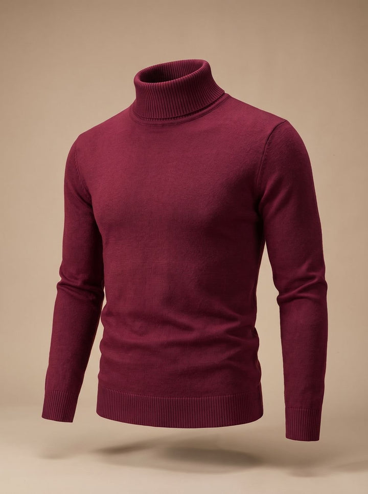 Men's Slim-Fit Fine-Knit Turtleneck Sweater Ribbed Cuffs - Dark Gray