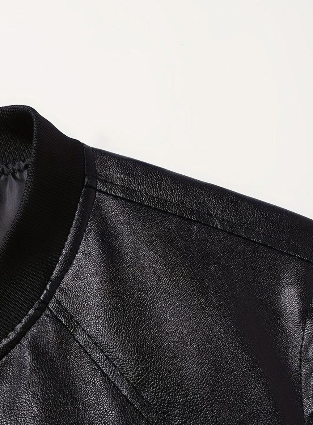 Men's Slim-Fit Full-Zip Faux Leather Bomber Jacket