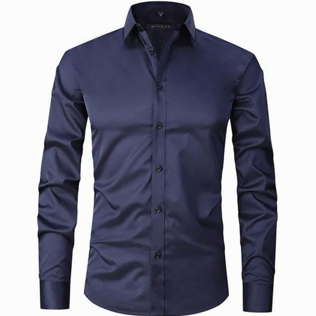 Men's Slim-Fit Long-Sleeve Button-Down Shirt - Navy Blue