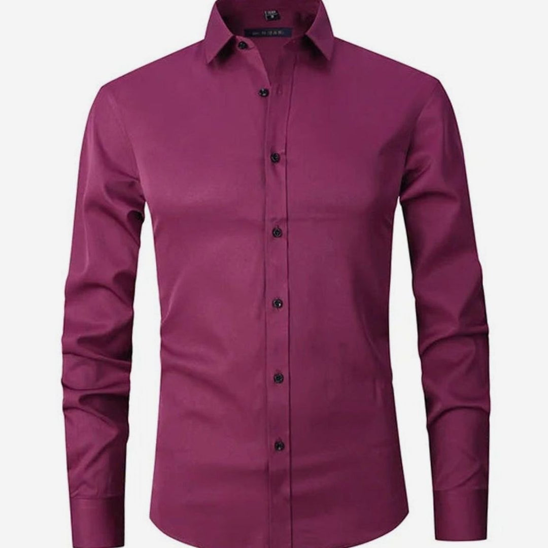 Men's Slim-Fit Long-Sleeve Button-Down Shirt - Dark Pink