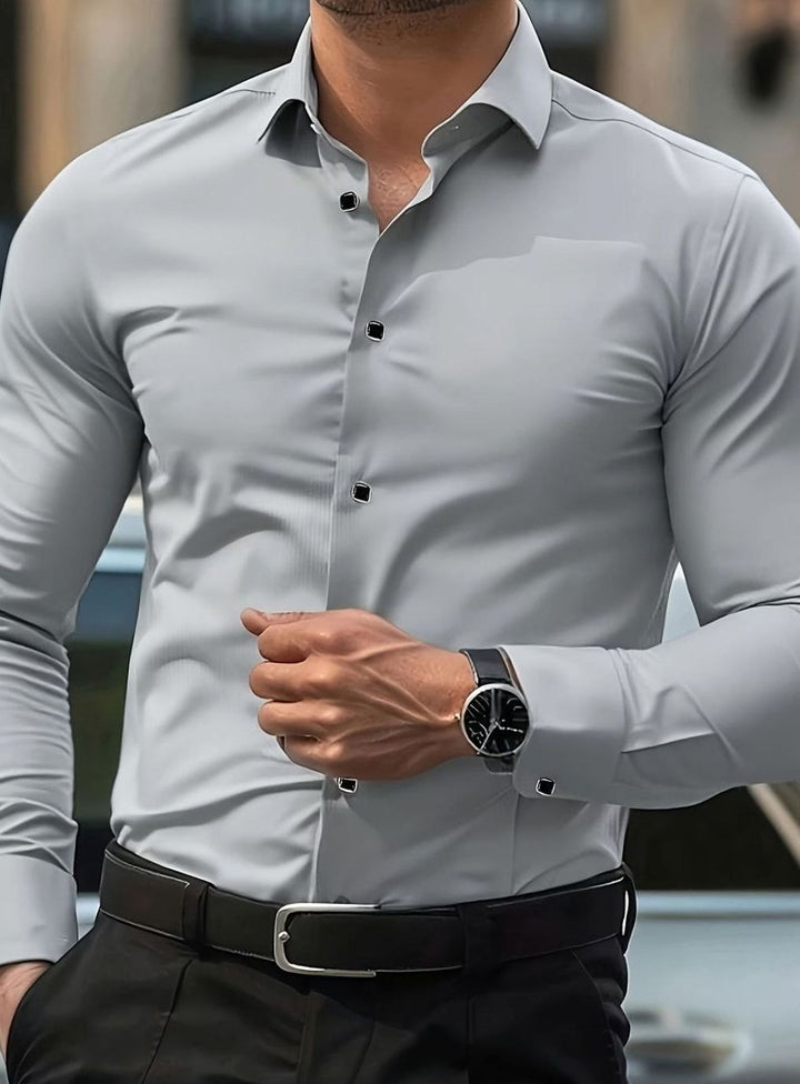 Men's Slim-Fit Long Sleeve Button-Up Dress Shirt - Gray