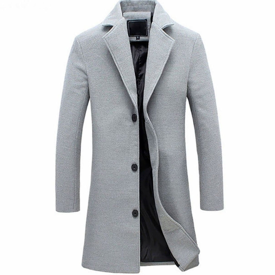 Men's Slim-Fit Single-Breasted Wool-Blend Long Overcoat - Grey