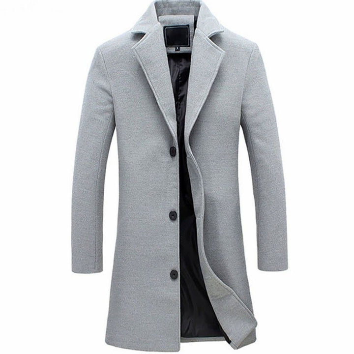 Men's Slim-Fit Single-Breasted Wool-Blend Long Overcoat - Grey