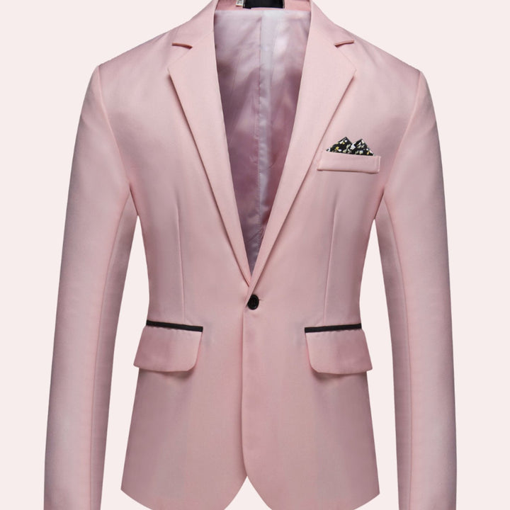 Men's Slim-Fit Single-Button Notch-Lapel Business Blazer - Pink