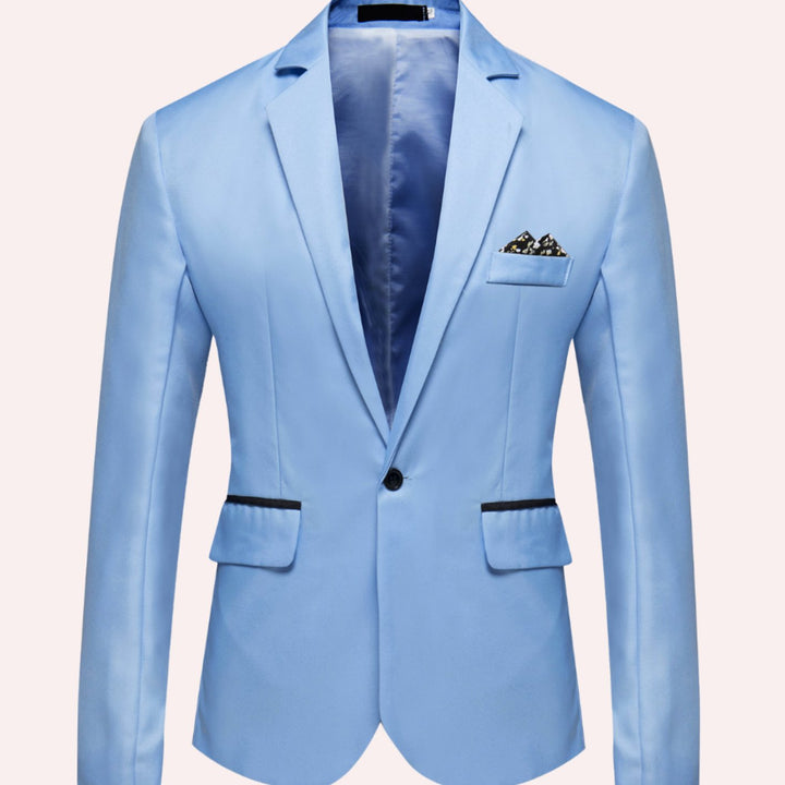 Men's Slim-Fit Single-Button Notch-Lapel Business Blazer - Sky Blue